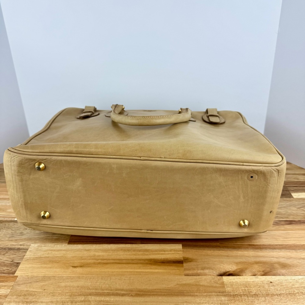 Tramontano Napoli Italian Leather Structured Satchel Handbag Beige Gold Hardware - Picture 6 of 12